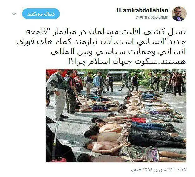 عبداللهیان: التطهیر العرقی ضد الأقلیة المسلمة فی بورما کارثة إنسانیة
