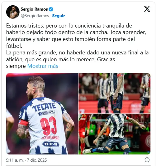 خداحافظی سرخیو راموس با مونتری: بله، این آخرین بازی‌ام در مکزیک بود