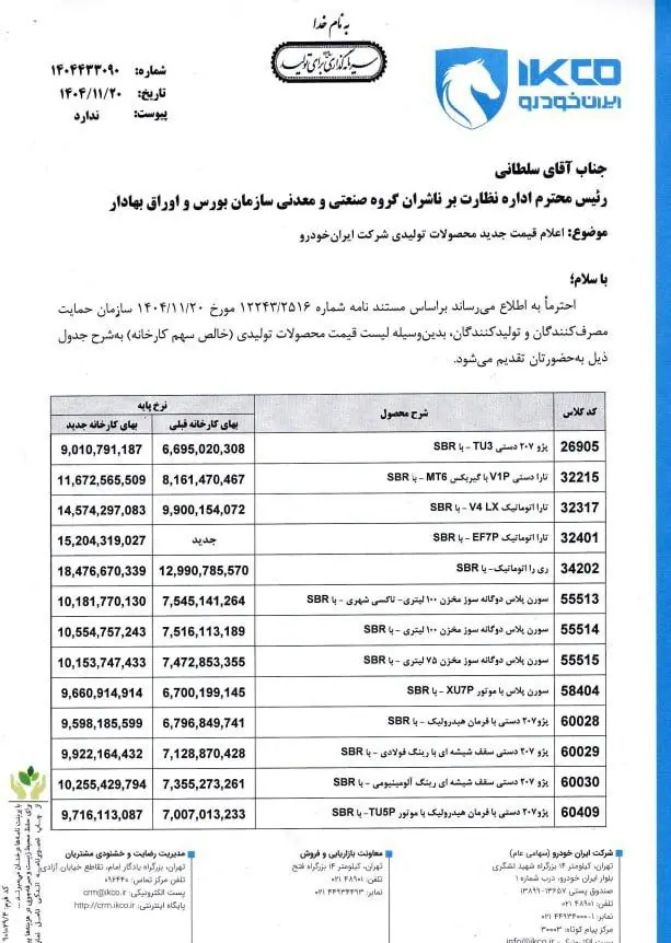 قیمت جدید محصولات ایران خودرو اعلام شد + جدول 
