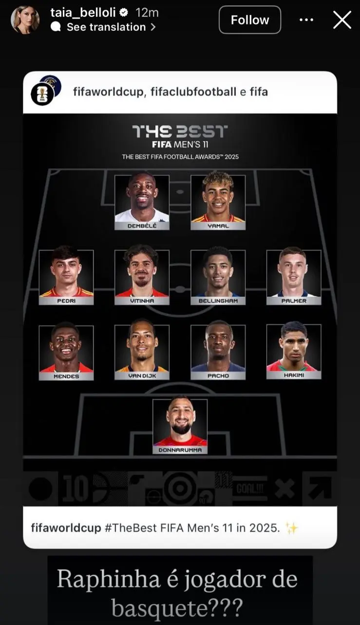 واکنش همسر رافینیا به غیبت او در تیم منتخب The Best ۲۰۲۵