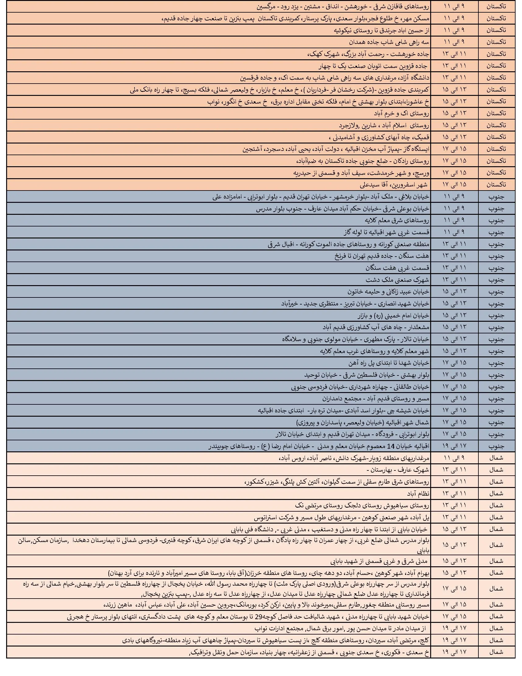جدول خاموشی‌های برق قزوین در 8 تیر منتشر شد
