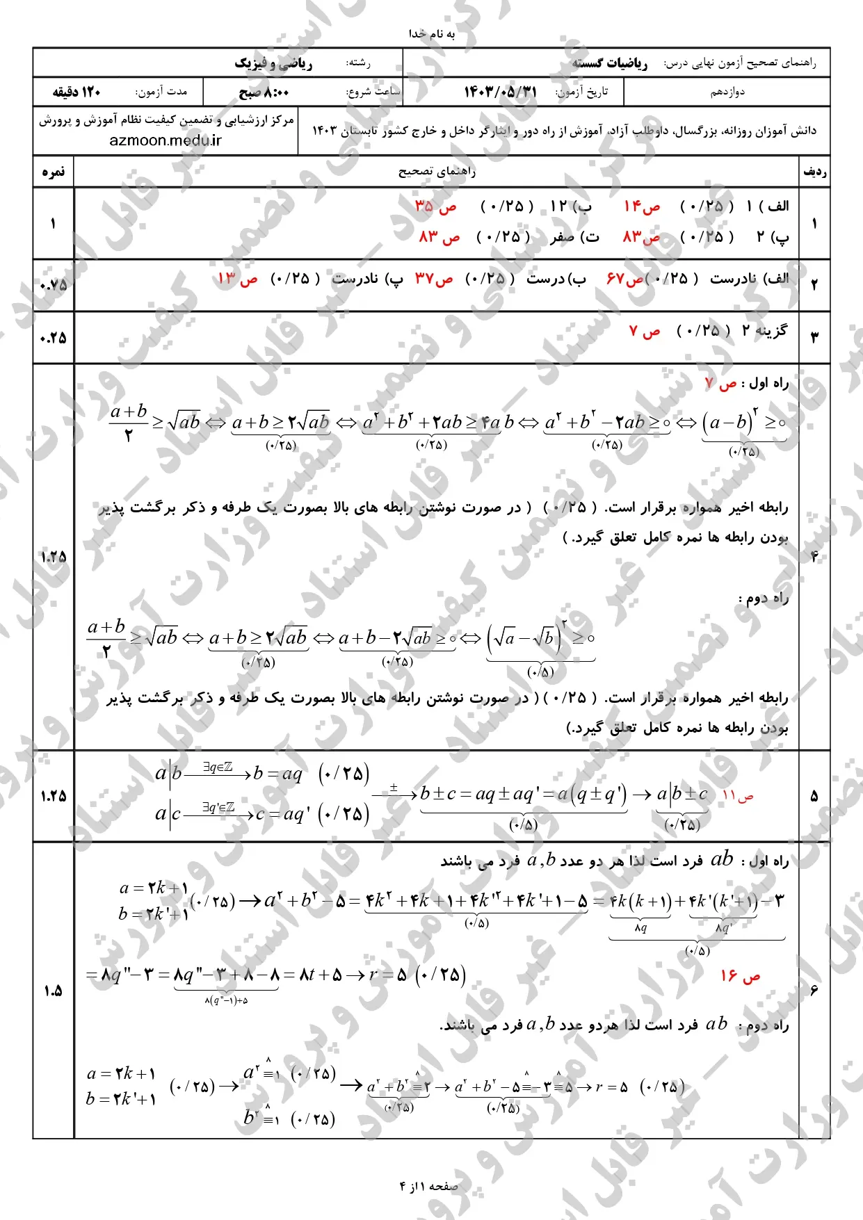 سوالات امتحان نهایی ریاضیات گسسته دوازدهم مرداد شهریور ۱۴۰۳ + پاسخنامه