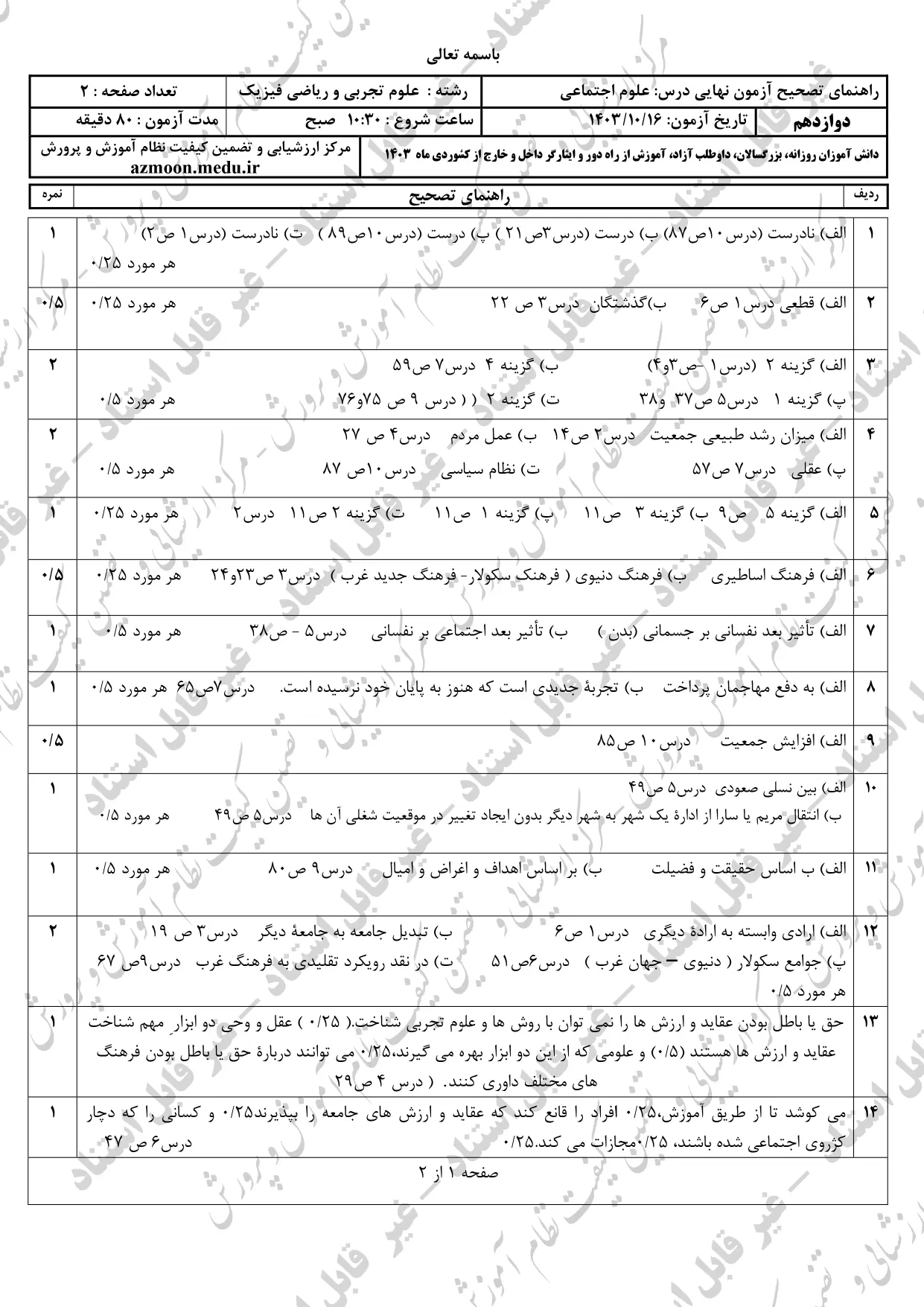 سوالات امتحان نهایی علوم اجتماعی دوازدهم دی ماه ۱۴۰۳ + پاسخنامه