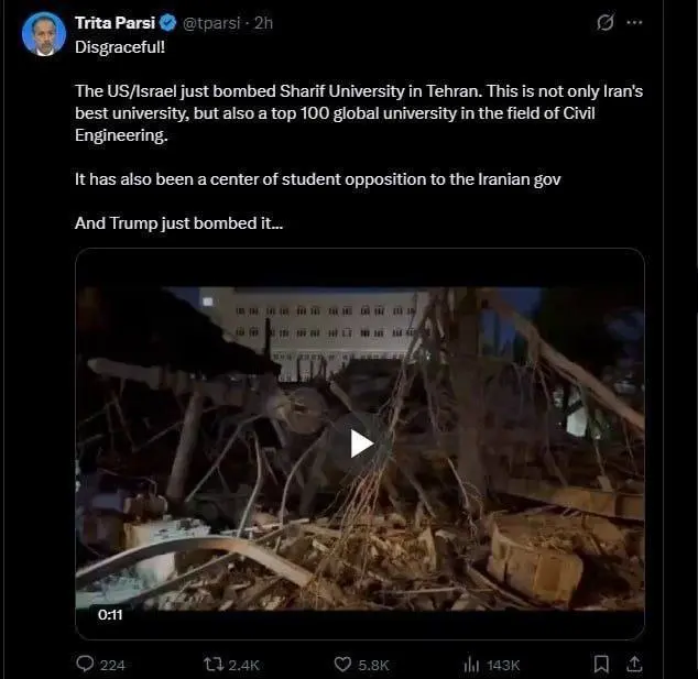 بنیانگذار مؤسسۀ کوئینسی: بمباران دانشگاه شریف شرمآور است! + عکس