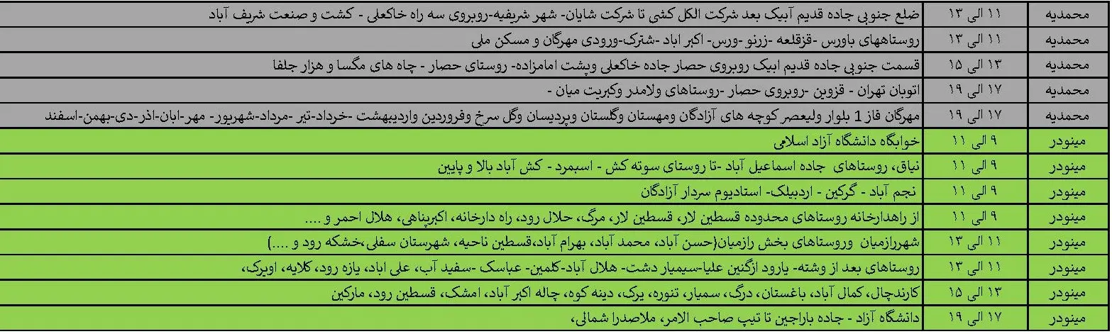 جدول خاموشی‌های برق قزوین در 17 خرداد منتشر شد