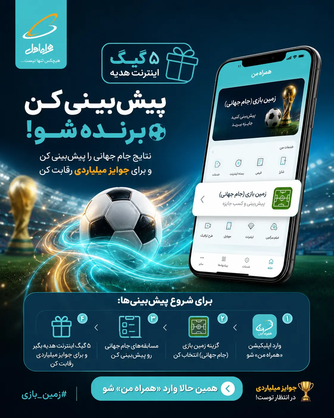۵ گیگ اینترنت هدیه همراه اول برای پیشبینی جام جهانی