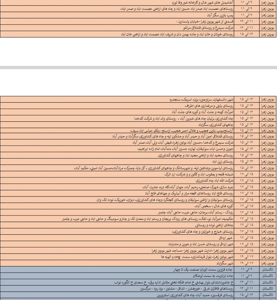 جدول خاموشی‌های برق قزوین در 31 اردیبهشت منتشر شد