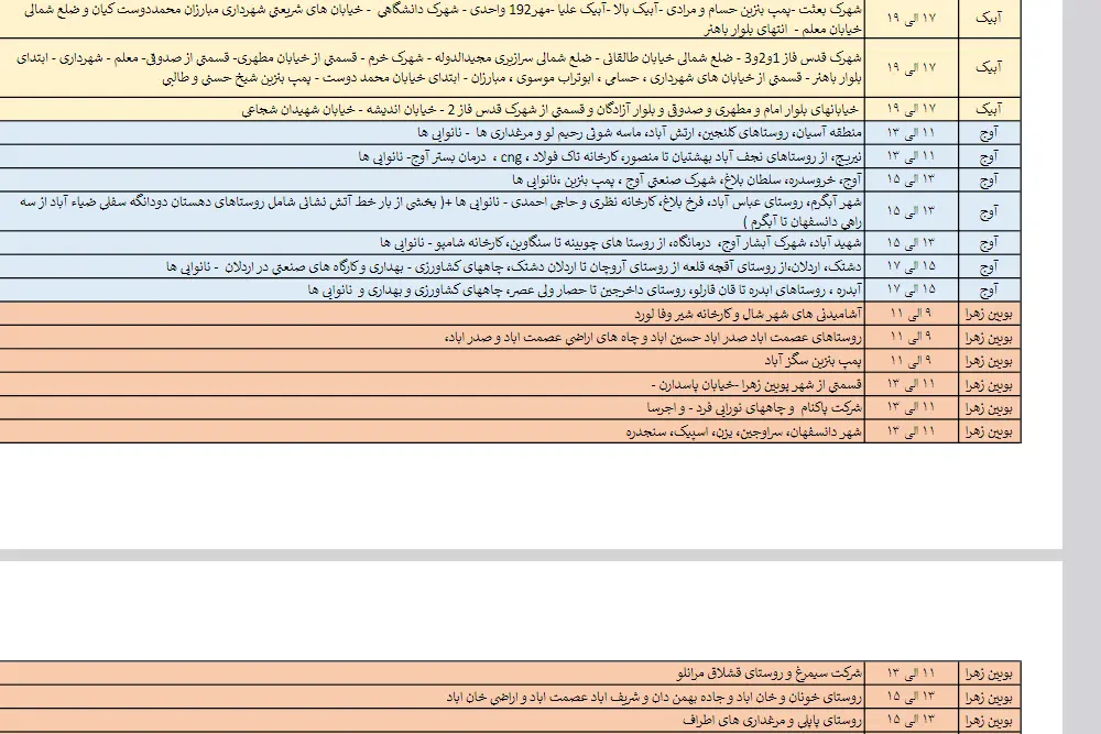 برق مناطق مختلف قزوین در 24 اردیبهشت چه زمانی قطع می‌شود؟