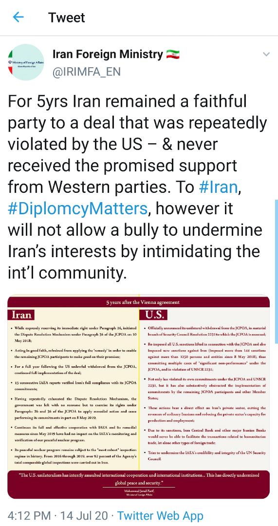 اجازه نمیدهیم یک قلدر از طریق ارعاب جامعه بینالمللی منافع ایران را تضعیف کند