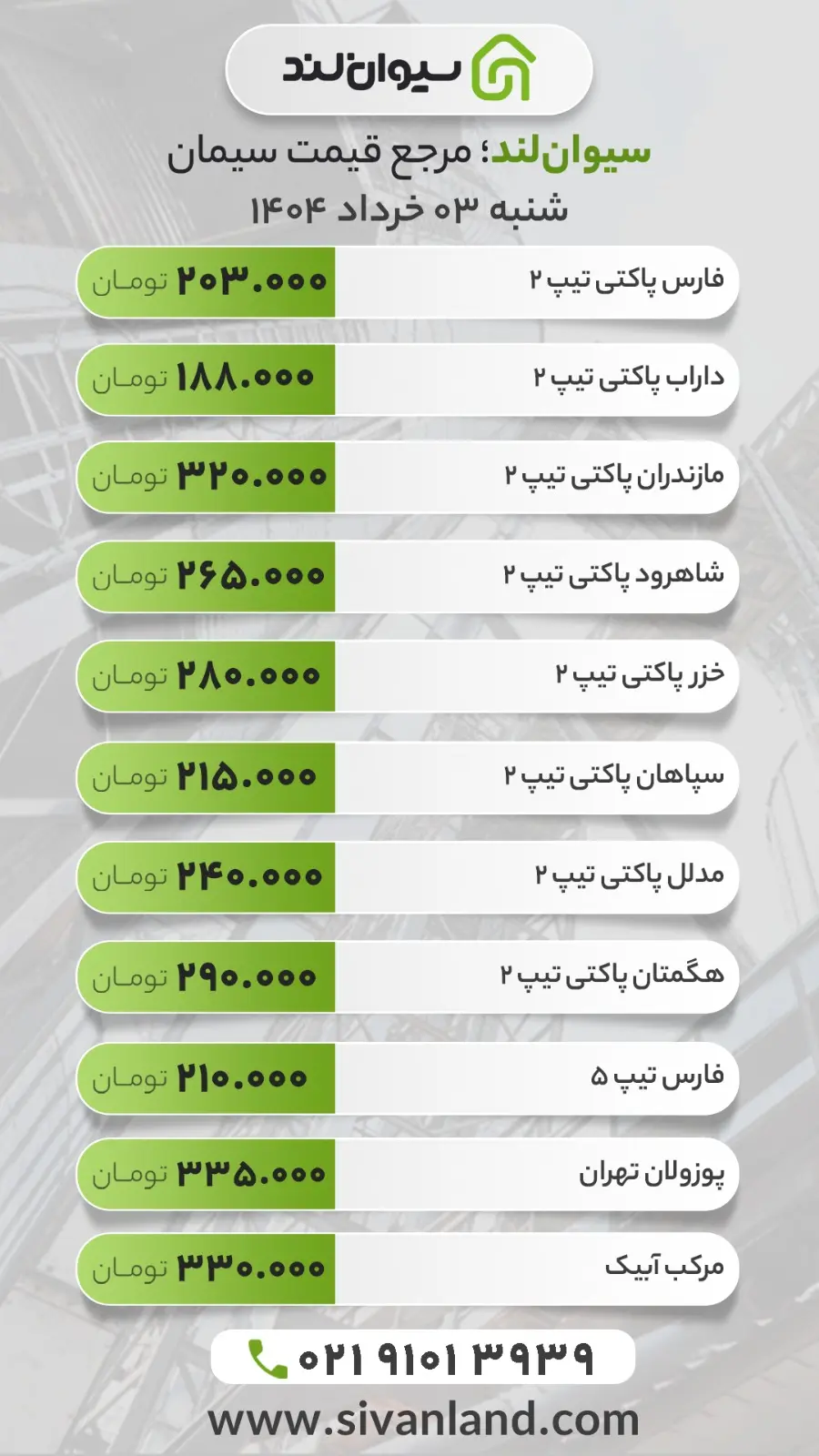 قیمت سیمان امروز شنبه 3 خرداد 1404