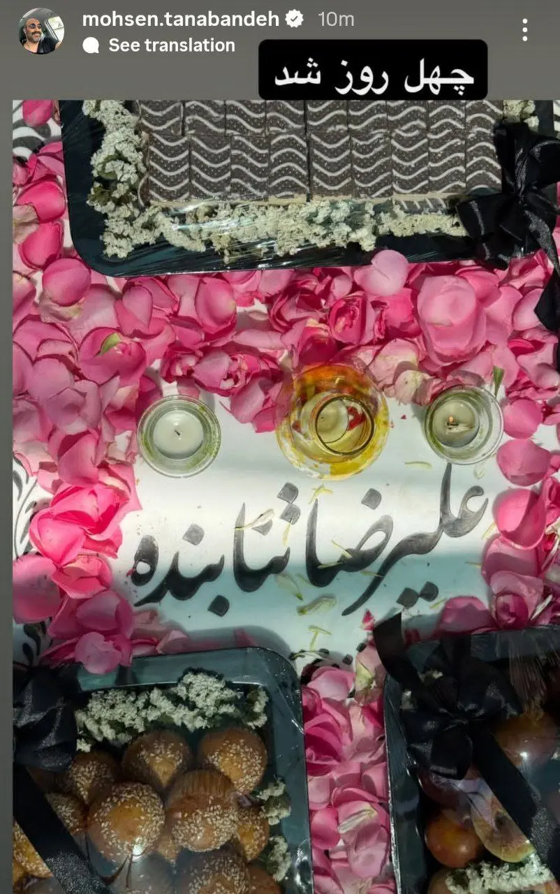 استوری محسن تنابنده برای چهلمین روز شهادت برادرزاده اش در حملات اسرائیل