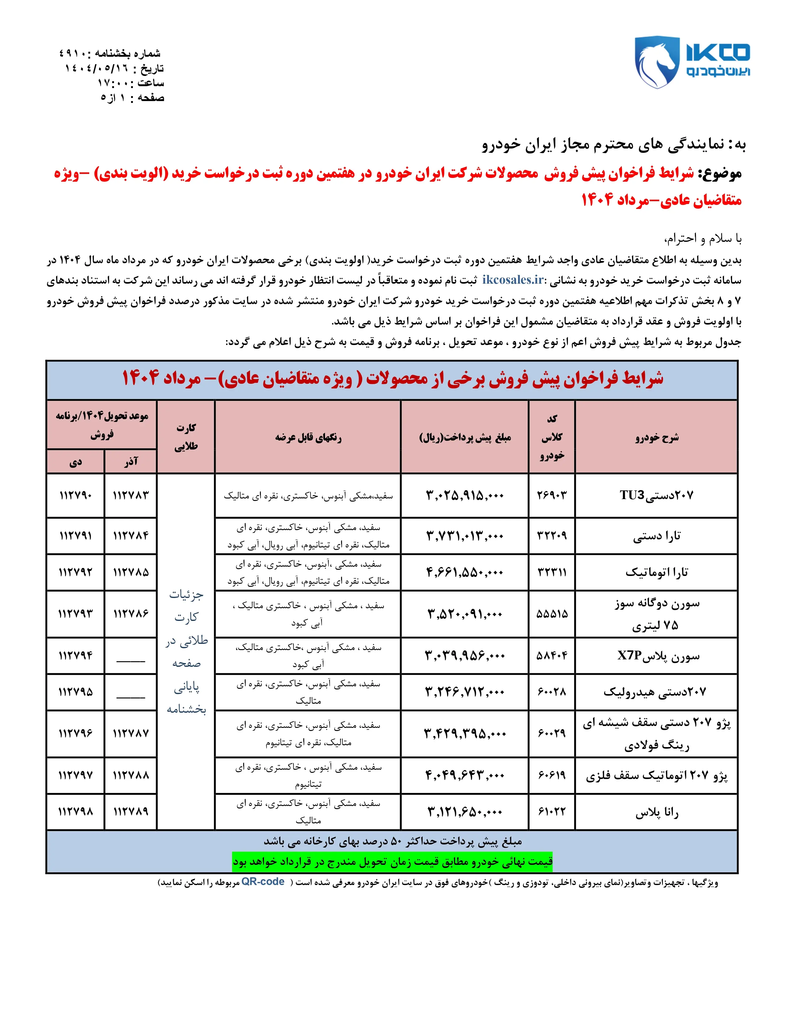 پیش فروش محصولات ایران خودرو ویژه مرداد ماه ۱۴۰۴