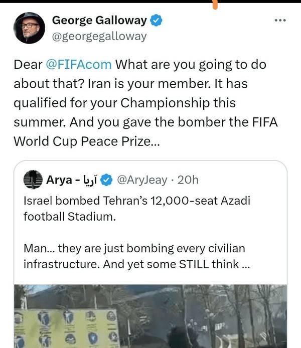 انتقاد جرج گلووی از فیفا پس از حمله به ورزشگاه آزادی