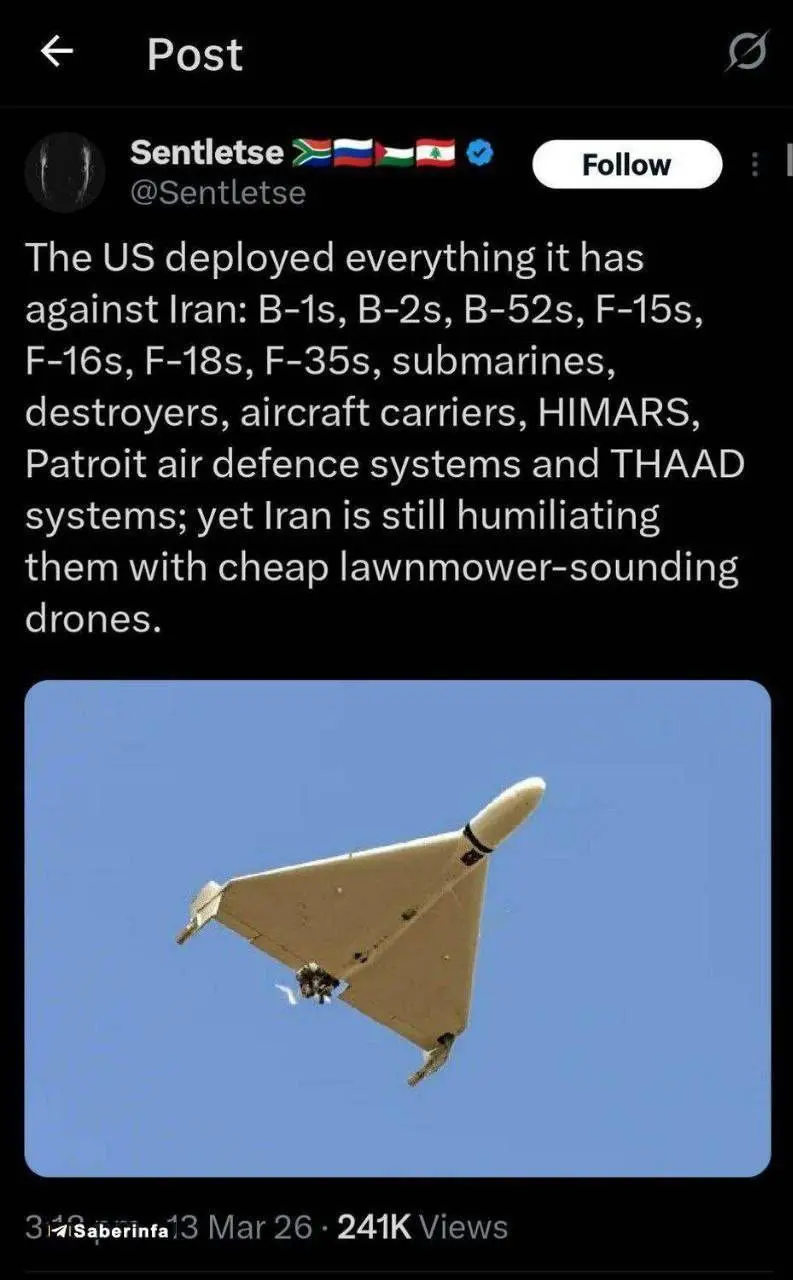 کنایه کاربر انگلیسیزبان به امکانات نظامی آمریکا: پهپادهای ارزانقیمت ایرانی آمریکا را تحقیر کرد