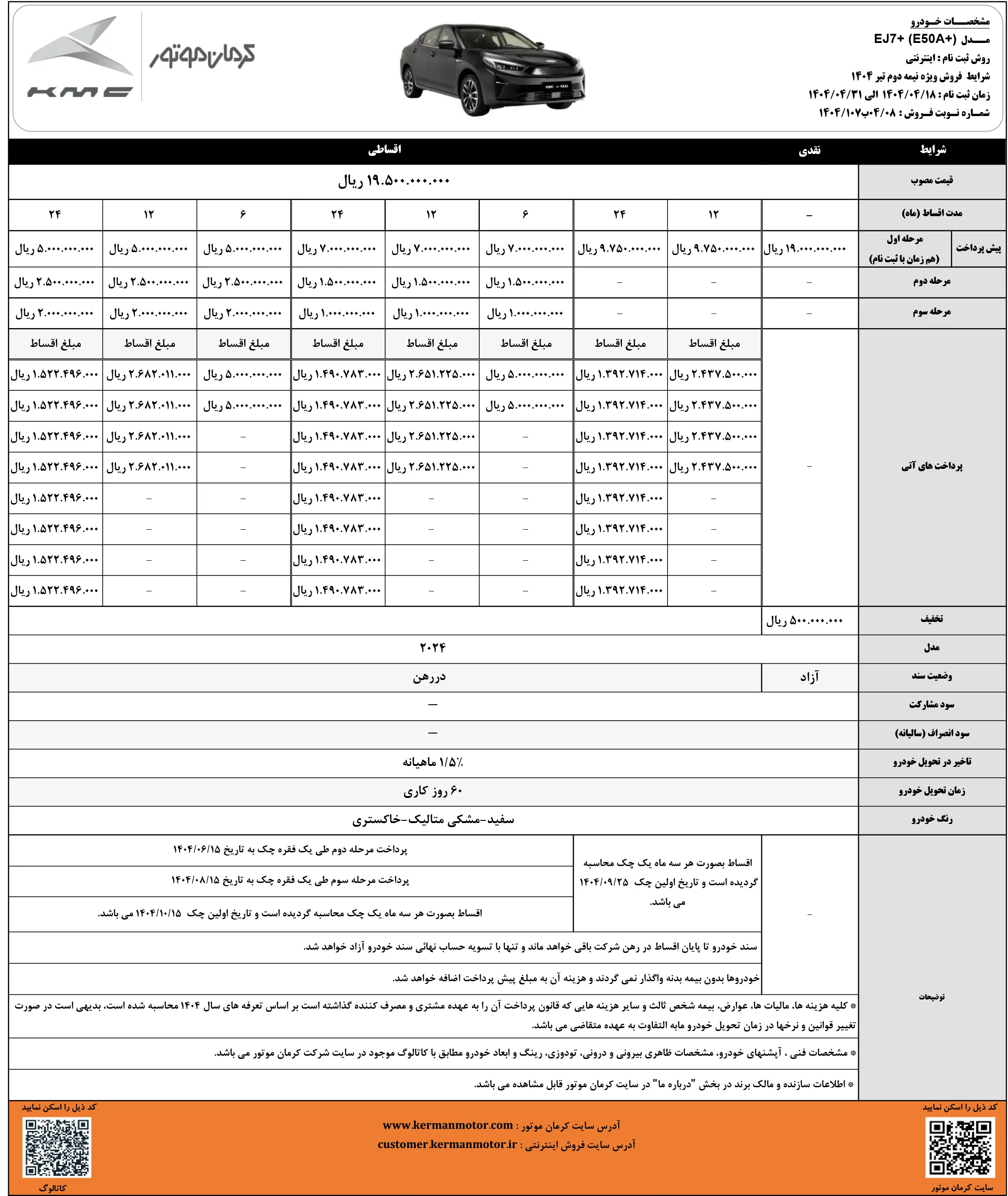 شرایط فروش اقساطی KMC EJ7+ اعلام شد