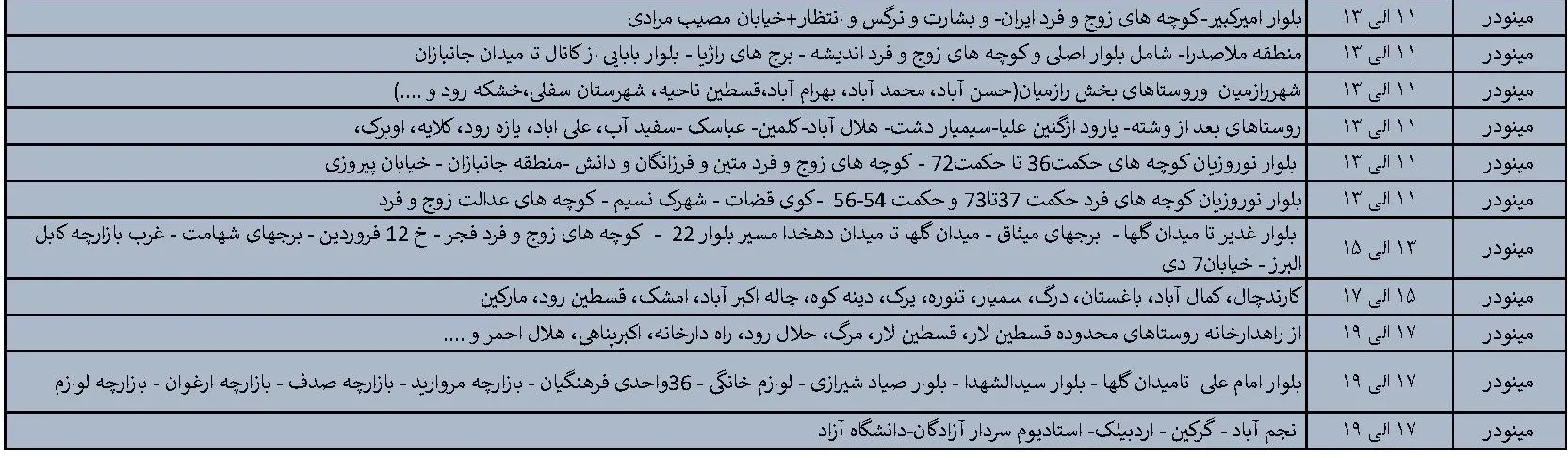 جدول خاموشی‌های برق قزوین در 26 تیر منتشر شد