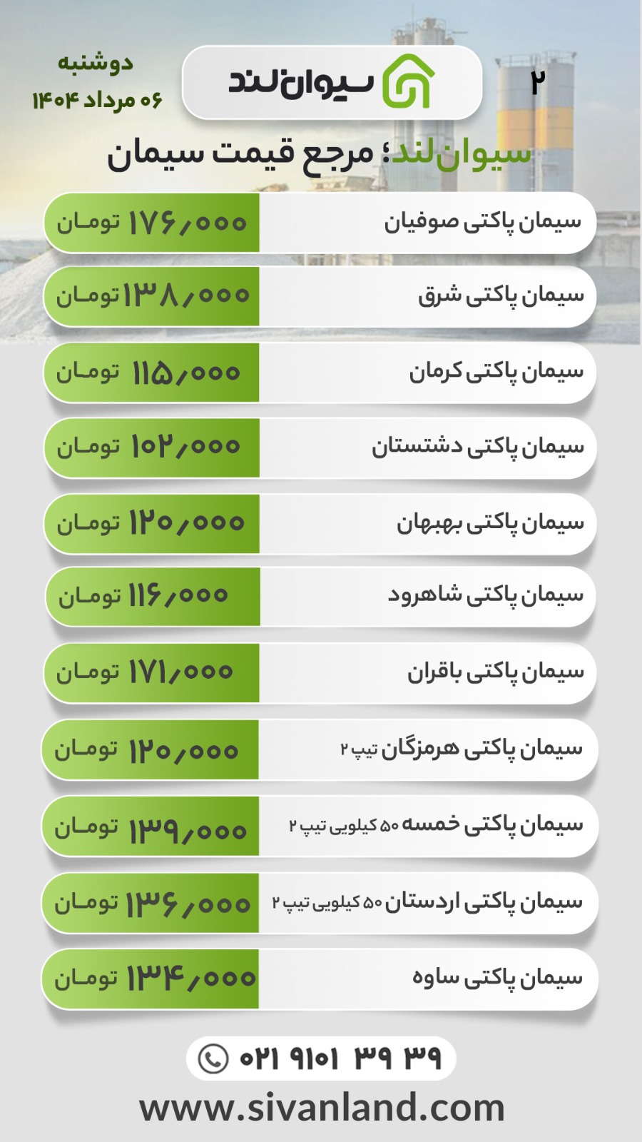 قیمت جدید سیمان اعلام شد(دوشنبه 6 مرداد 1404) / تغییرات اندک بازار