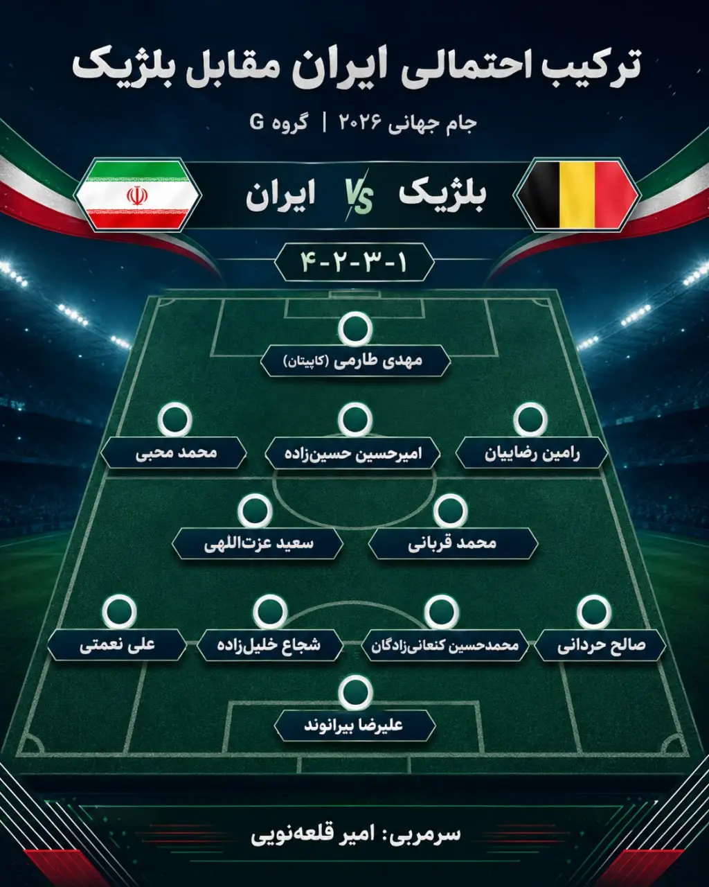 ترکیب احتمالی ایران با تغییرات بزرگ؛ قلعهنویی به دنبال نسخه ضدبلژیکی تیم ملی