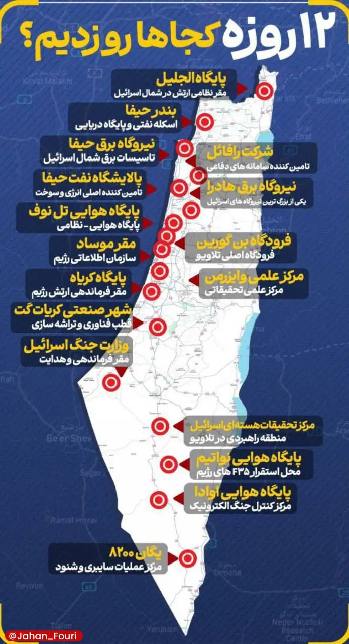 در ۱۲ روز جنگ کدام مناطق اسرائیل را زدیم؟ + اینفوگرافیک