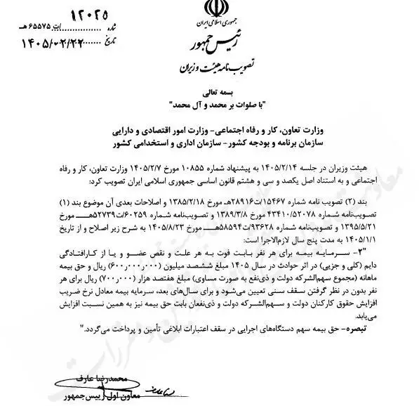 مبلغ جدید بیمه فوت و حوادث بازنشستگان در سال ۱۴۰۵  +سند ابلاغی