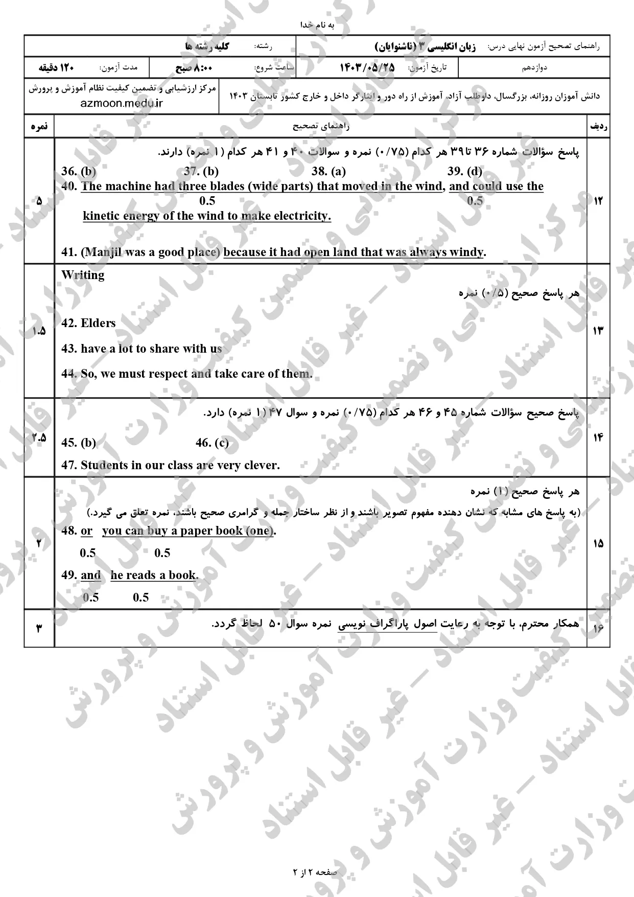 سوالات امتحان نهایی زبان انگلیسی دوازدهم مرداد شهریور ۱۴۰۳ + پاسخنامه (ویژه ناشنوایان)