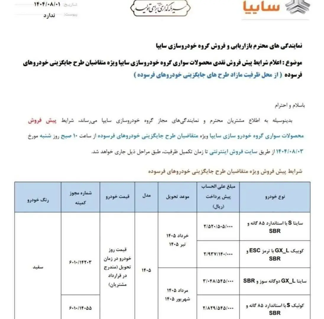 فروش محصولات سایپا آغاز شد