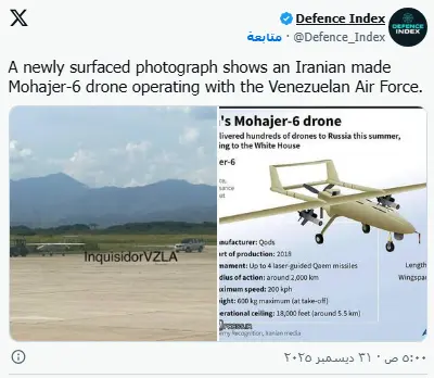 ادعاهای منابع نظامی: پهپاد ایرانی «مهاجر 6» وارد پایگاه ونزوئلا شد