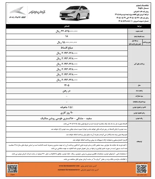 شرایط فروش خودرو ایگل کرمان اعلام شد - ویژه مرداد ۱۴۰۵