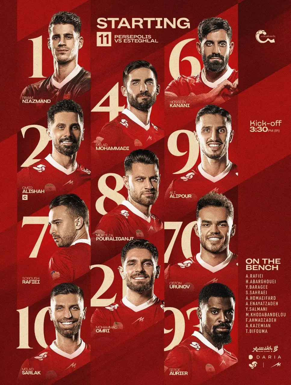 اعلام ترکیب پرسپولیس مقابل استقلال