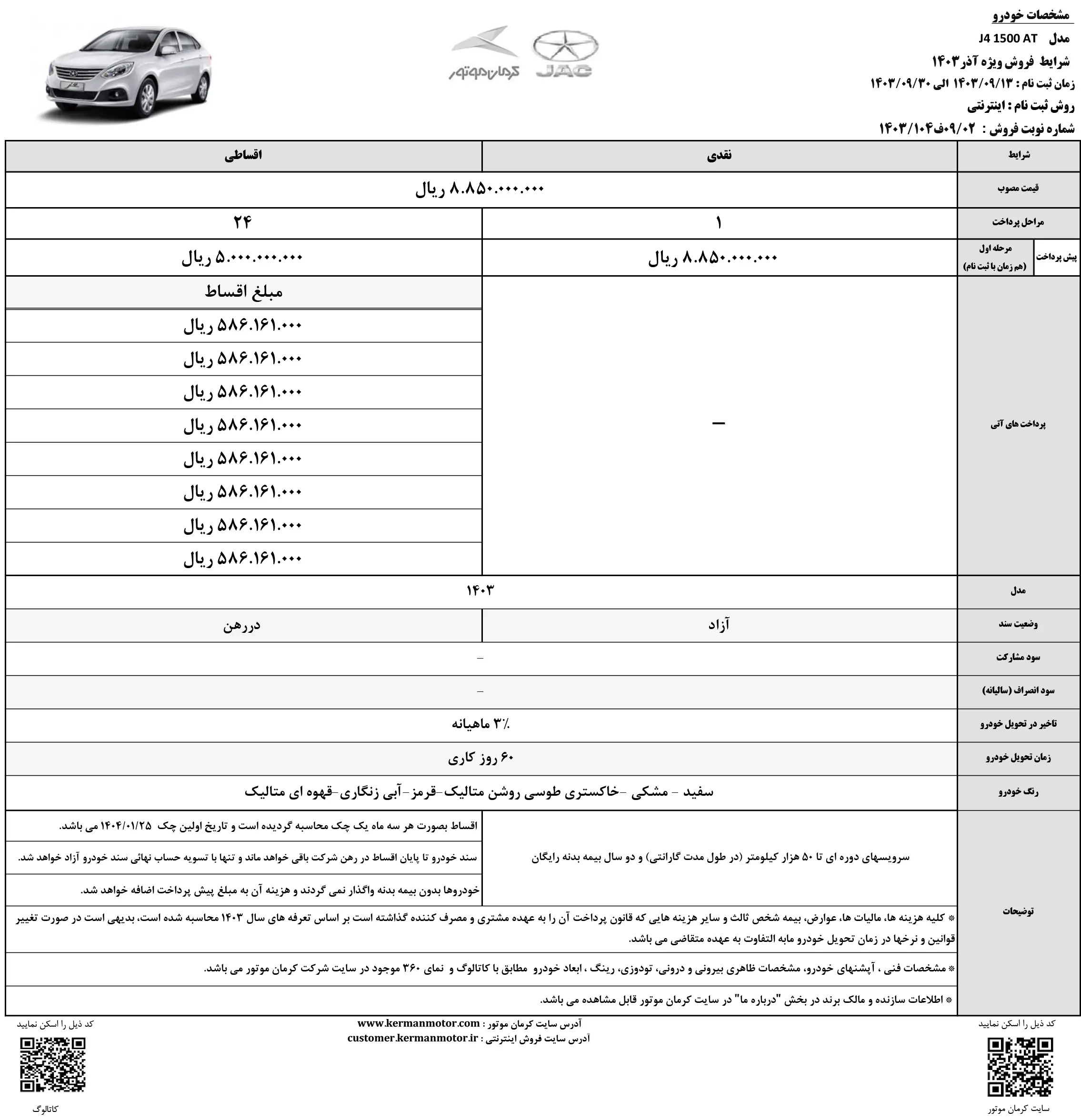 فروش ۲ خودرو پرطرفدار کرمان موتور از فردا - ۱۳ آذر ۱۴۰۳