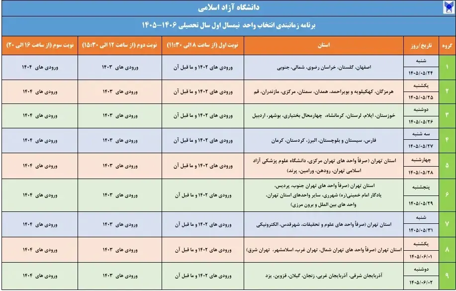 آغاز انتخاب واحد نیمسال اول دانشگاه آزاد