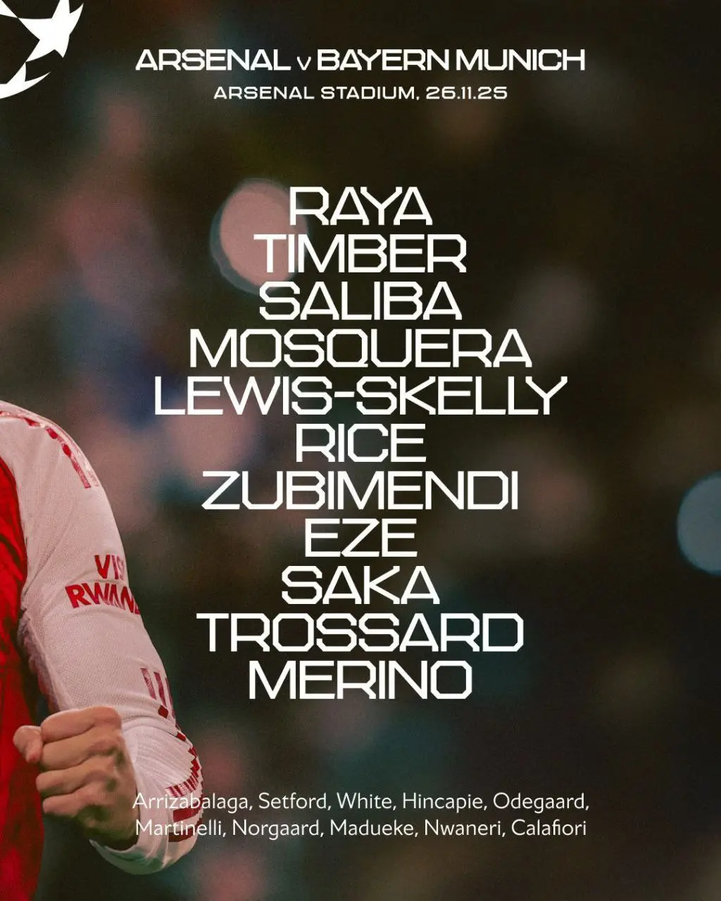 رونمایی از ترکیب دو تیم آرسنال و بایرن مونیخ