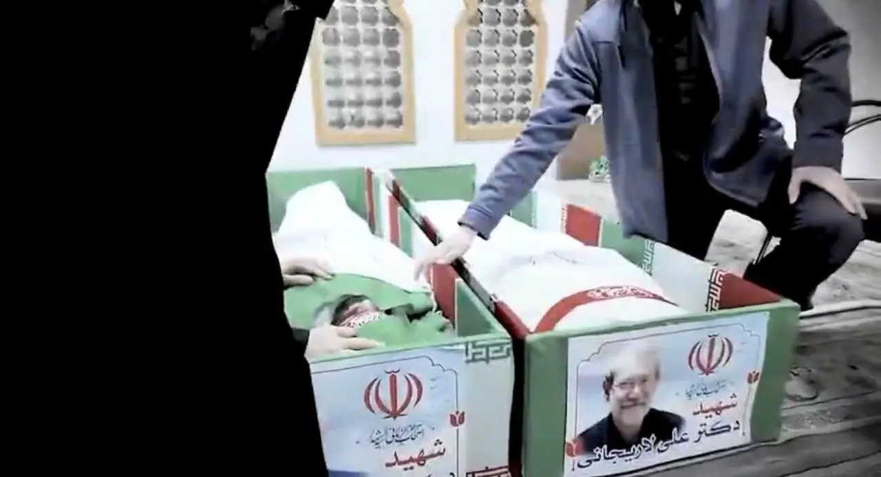 تصویری دیده نشده از پیکر شهید لاریجانی و پسرش در معراج شهدا