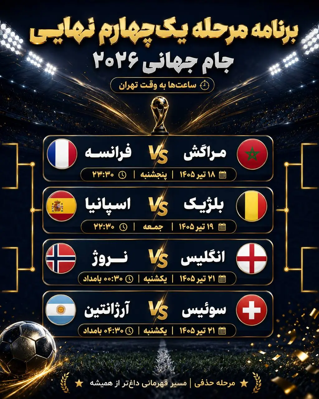 برنامه کامل مرحله یکچهارم نهایی جام جهانی