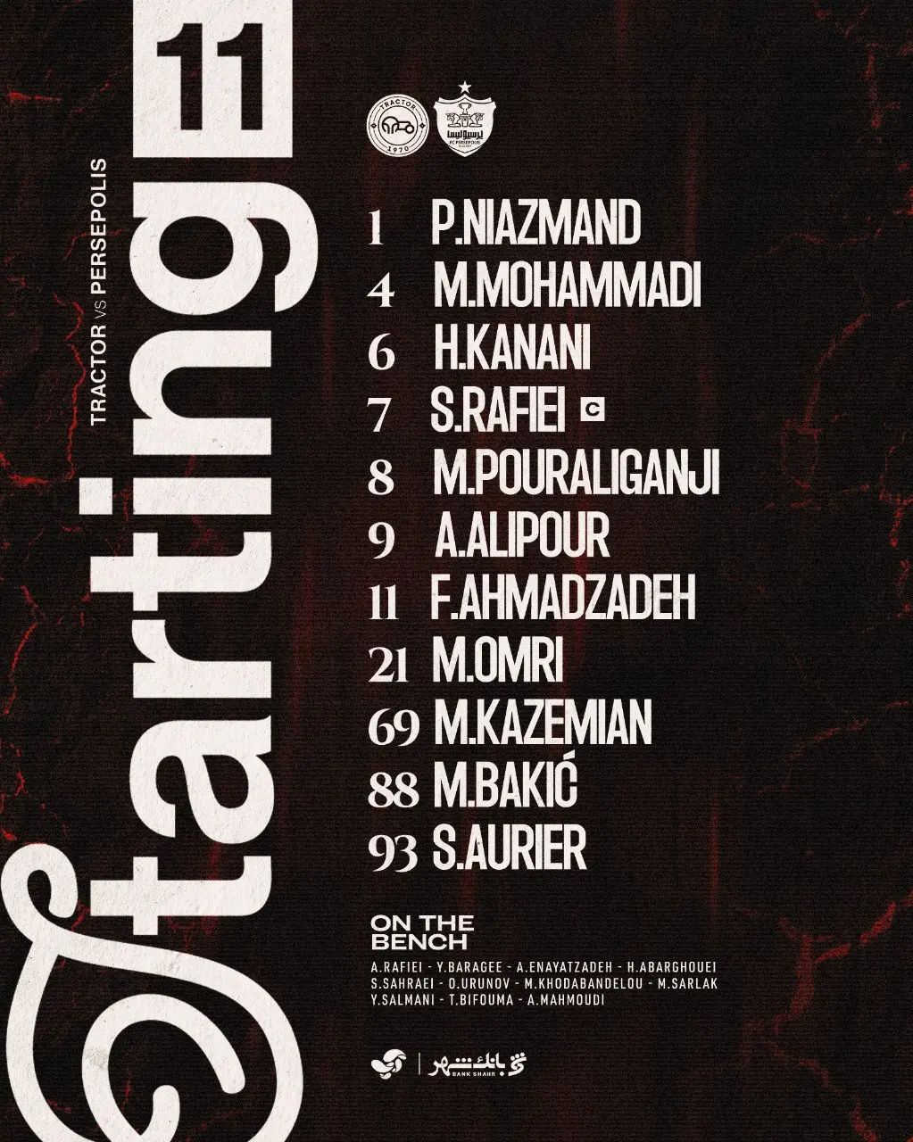 اعلام ترکیب پرسپولیس مقابل تراکتور