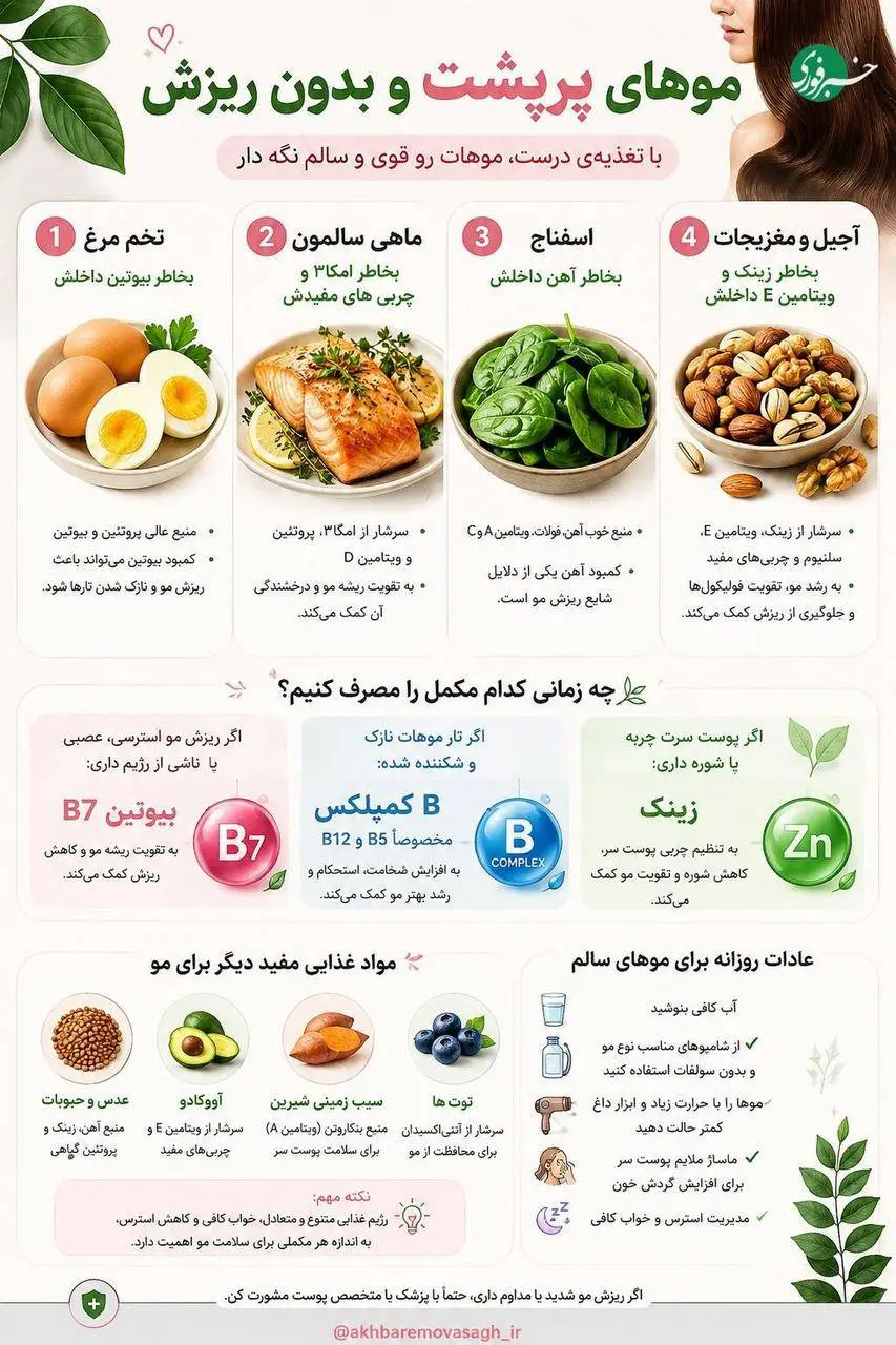برای داشتن موهای پرپشت و بدون ریزش، باید چند نکته را رعایت کنیم+ اینفوگرافی