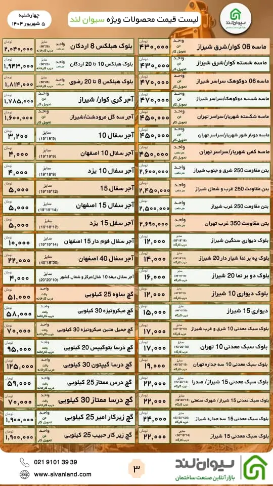 قیمت سیمان چهارشنبه 5 شهریور ماه