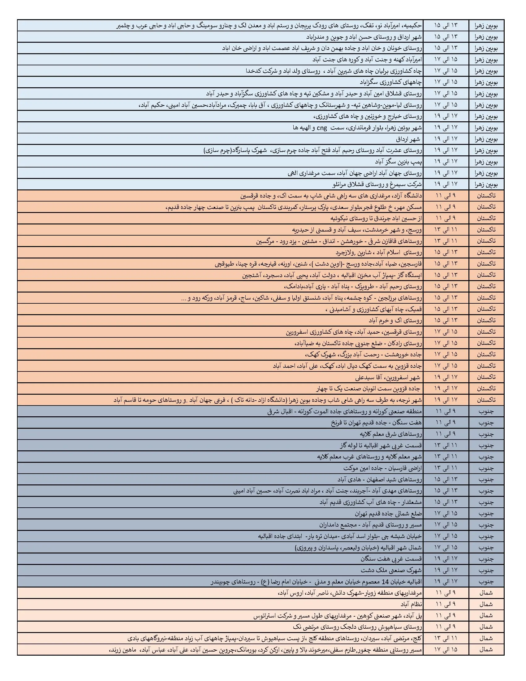 جدول خاموشی‌های برق قزوین در 20 خرداد منتشر شد