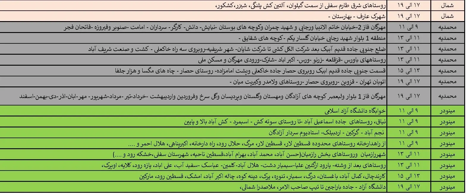 جدول خاموشی‌های برق قزوین در 22 خرداد منتشر شد