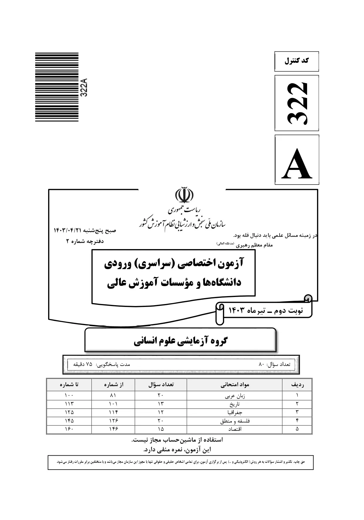 سوالات کنکور انسانی تیر ۱۴۰۳ (نوبت دوم)