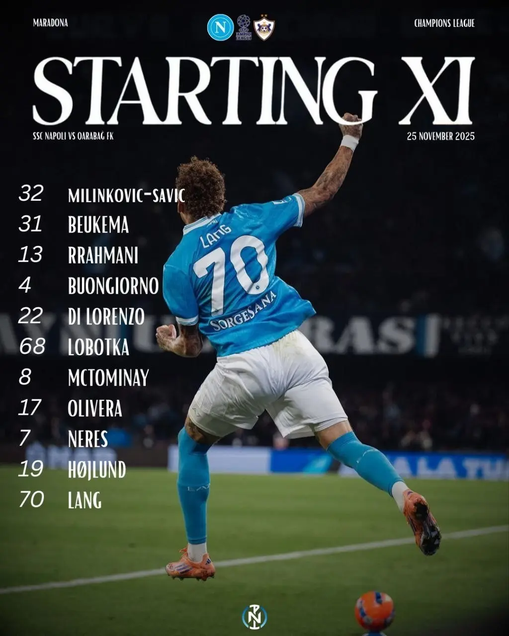 اعلام ترکیب ناپولی مقابل قره باغ