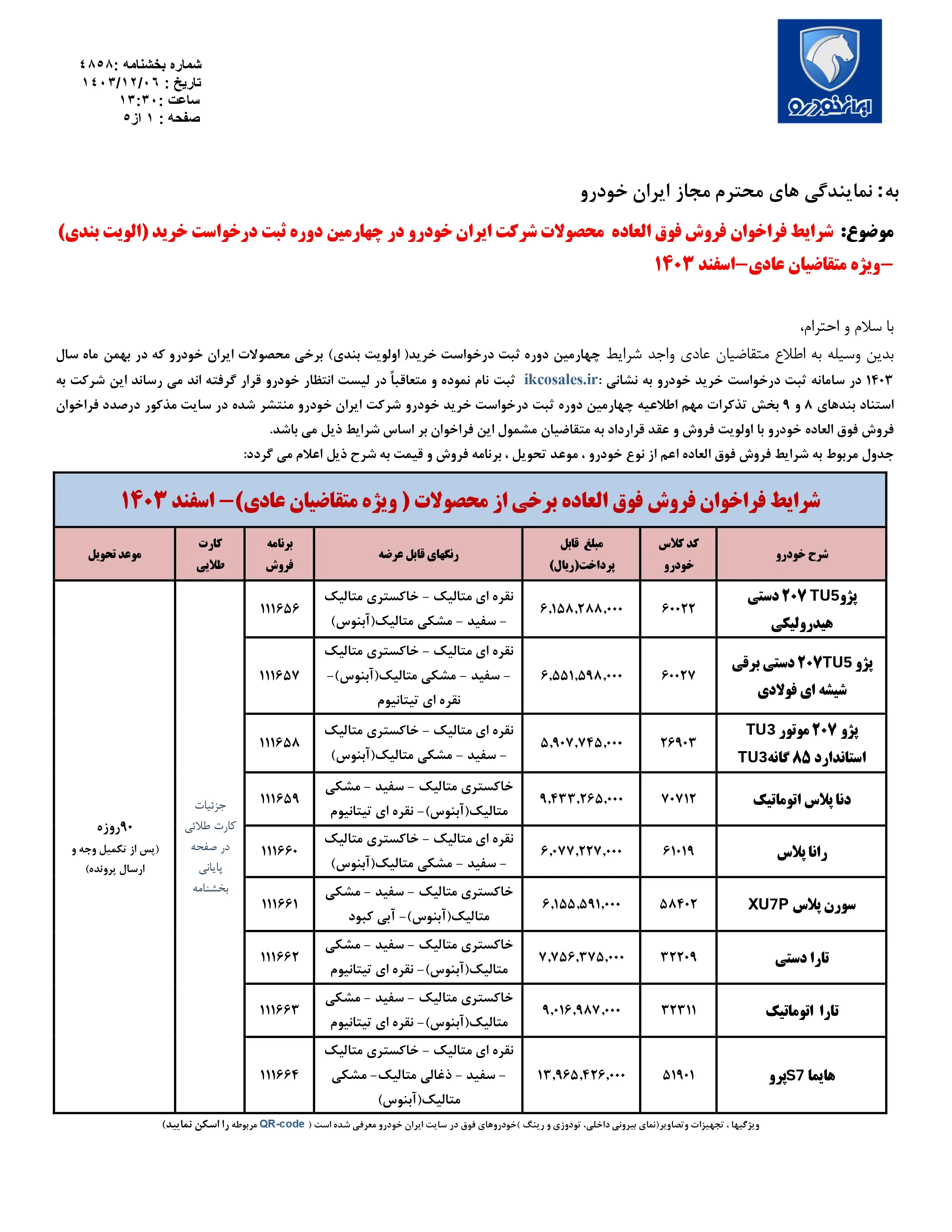 فروش فوق العاده محصولات ایران خودرو ویژه اسفند ۱۴۰۳