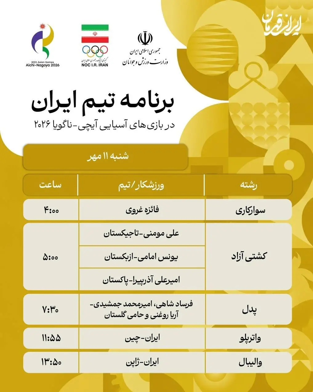 پوشش زنده روز چهاردهم بازی‌های آسیایی؛ دو طلا  در انتظار آزادکاران/ پدل برنزی شد