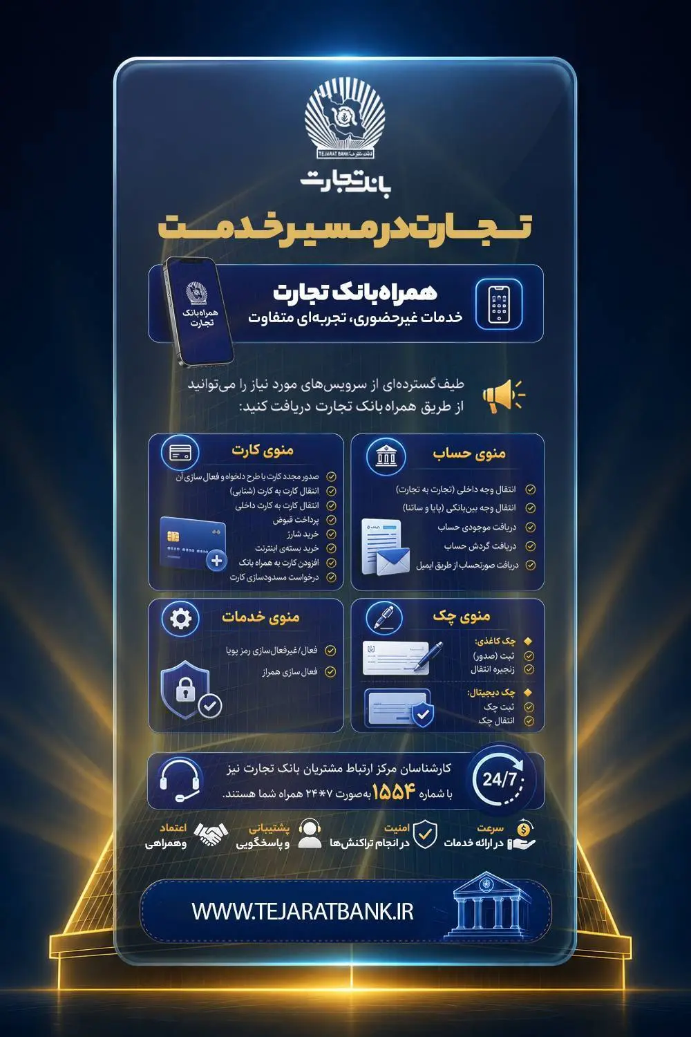 خدمات غیرحضوری، کارت و سامانه جامع چک بانک تجارت در دسترس مشتریان