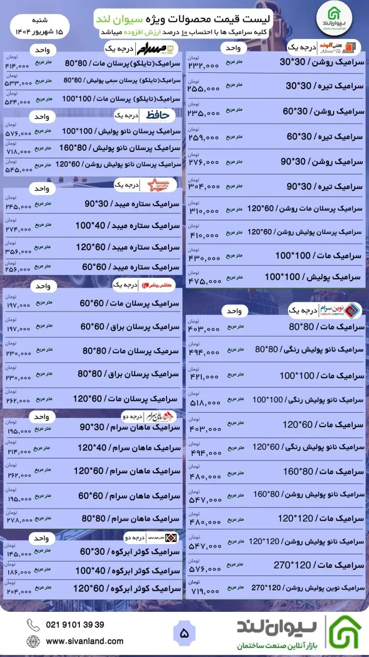 قیمت سیمان امروز شنبه 15 شهریور
