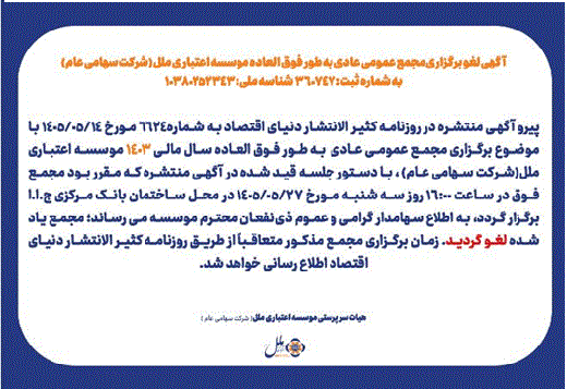 مجمع عمومی مؤسسه اعتباری ملل لغو شد