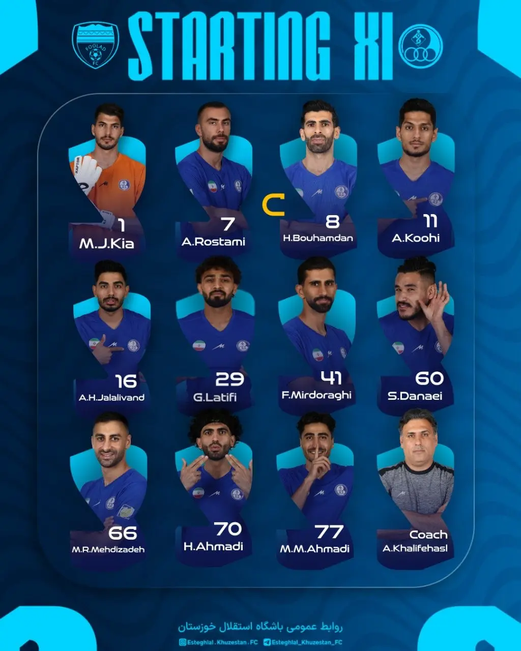ترکیب استقلال خوزستان مقابل فولاد
