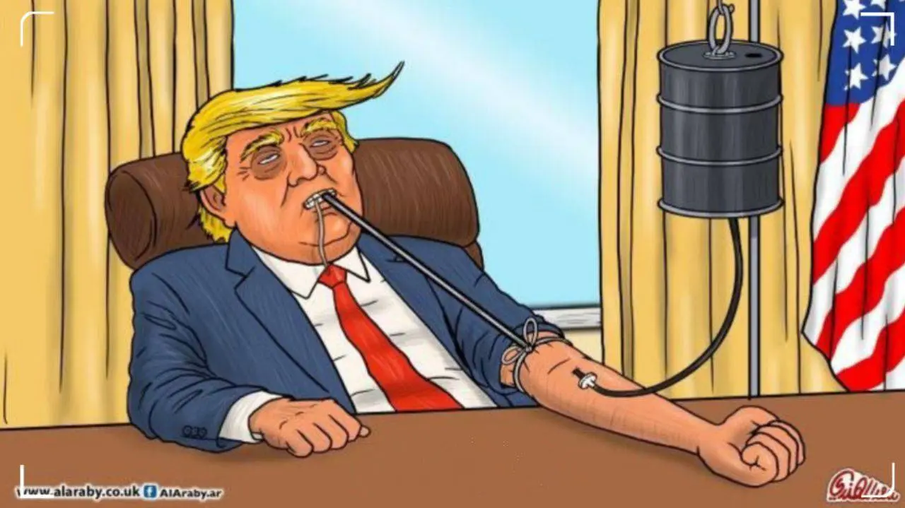  اعتیاد ترامپ به نفت سوژه کاریکاتور العربی الجدید قطر + عکس