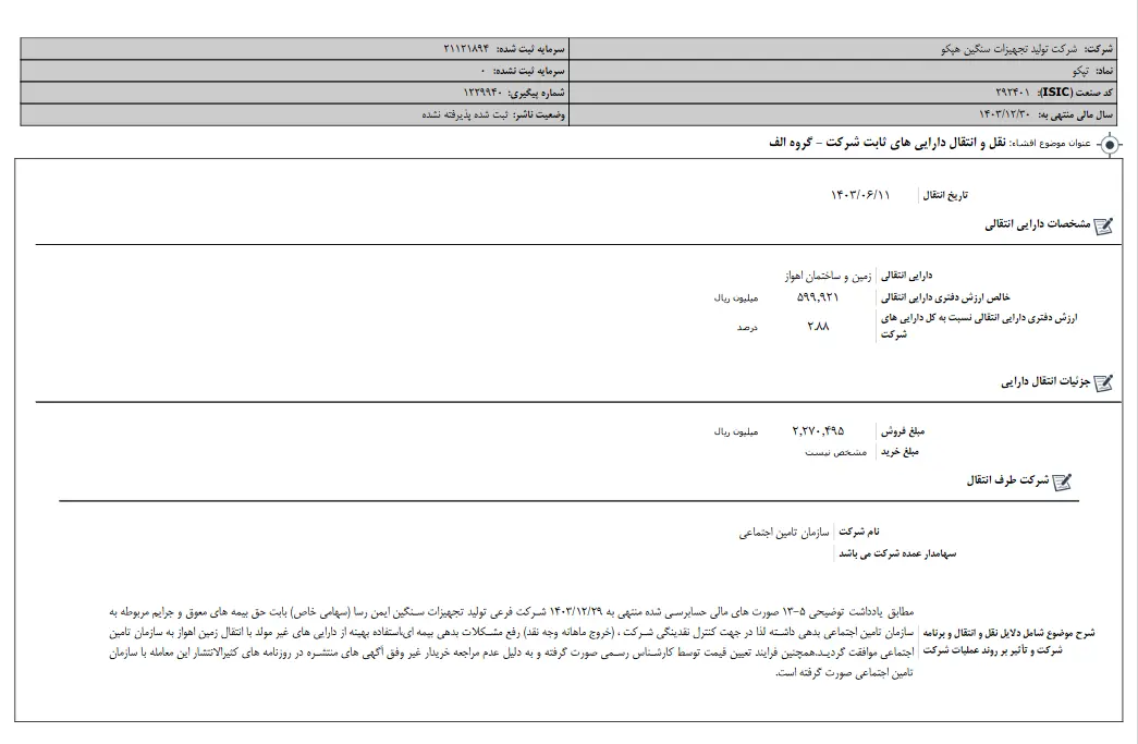 هپکو با انتقال زمین اهواز بابت بدهی‌های تامین اجتماعی موافقت کرد