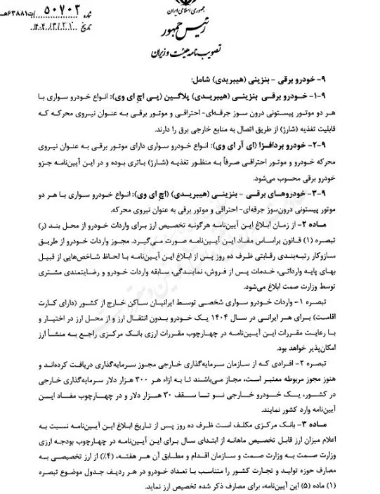 مصوبه واردات انواع خودرو ابلاغ شد